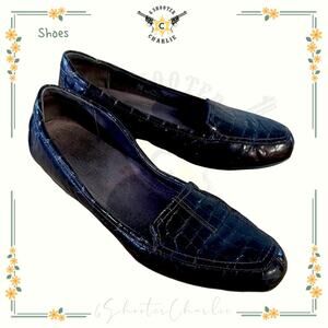 Clarks Everyday Timeless Women's Size 8.5M Shoes Black Croc Print Patent Leather